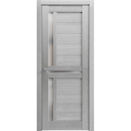 Sartodoors Solid French Door 36 x 84in, Light Grey Oak W/ Frosted Glass, Single Regular Panel Frame Trims Handle VEREGIO7288ID-OAK-3684